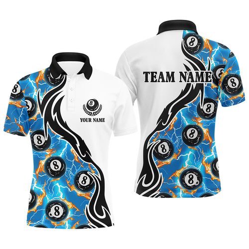 Blue 8 Ball Pool Fire Thunder Lightning Custom Billiard Shirts For Men Team League Billiard Jerseys TDM1782