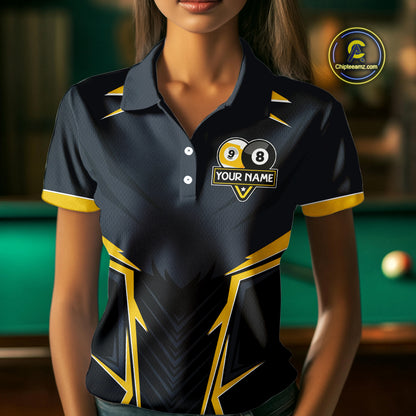 Billiard Jersey For Women Custom Polo & 1/4 Zip Billiard Team Shirt, 8 & 9 Ball Pool Shirt|Yellow TDM4330
