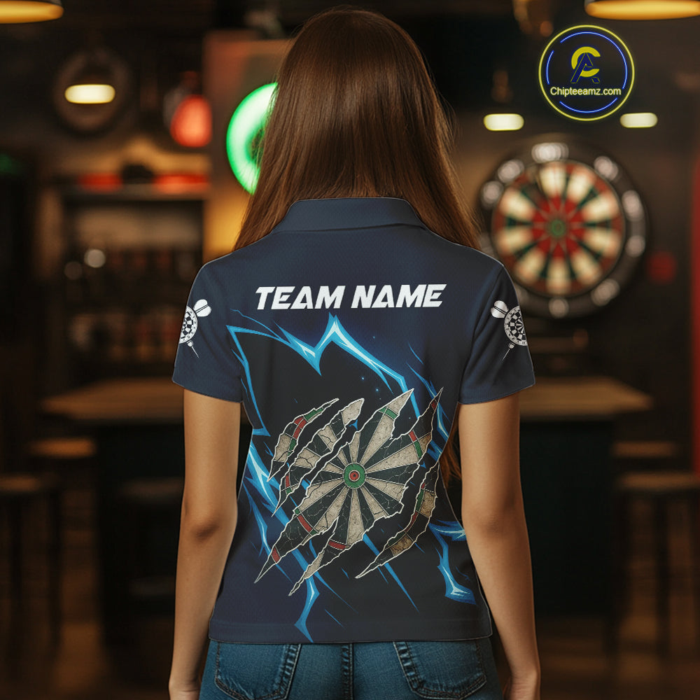 Personalized Thunder Lightning Dark Navy Darts Shirt For Women Custom Funny Darts Team Jerseys TDM4336