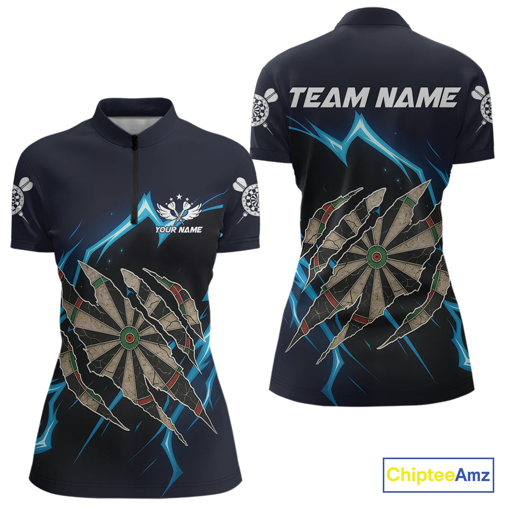 Personalized Thunder Lightning Dark Navy Darts Shirt For Women Custom Funny Darts Team Jerseys TDM4336