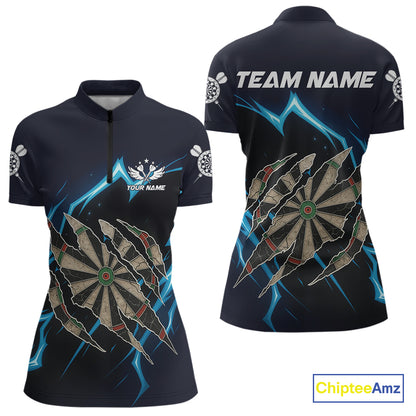 Personalized Thunder Lightning Dark Navy Darts Shirt For Women Custom Funny Darts Team Jerseys TDM4336