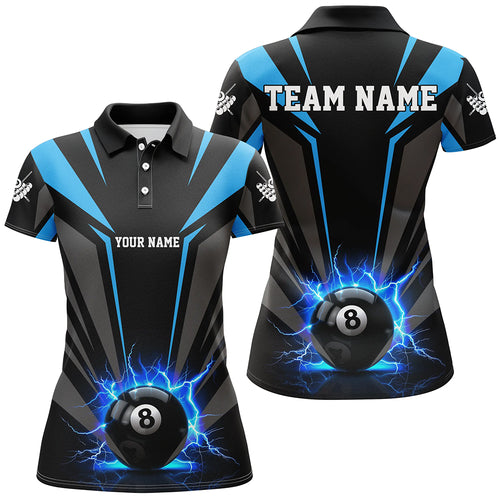 Personalized Lightning 8 Ball Pool Billiard Shirts For Women Custom Blue Billiard Team Jerseys TDM2193