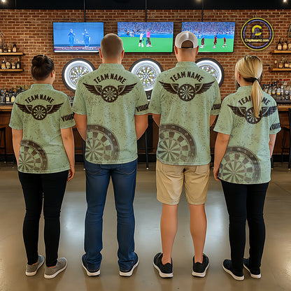 Eagle Retro American Flag Patriotic Darts Shirts For Women Custom Darts League Team Jersey | Green TDM7191