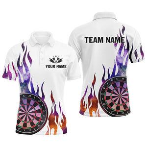 Personalized Fire Sparkle Pattern Custom White Dart Shirts For Men, Dart Team Jerseys Short Sleeve TDM2699