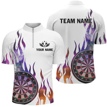 Load image into Gallery viewer, Personalized Fire Sparkle Pattern Custom White Dart Shirts For Men, Dart Team Jerseys Short Sleeve TDM2699