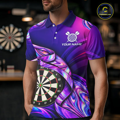Custom Purple Holographic Darts Shirts For Men, Custom Darts League Team Jersey, Darts Outfit TDM7830