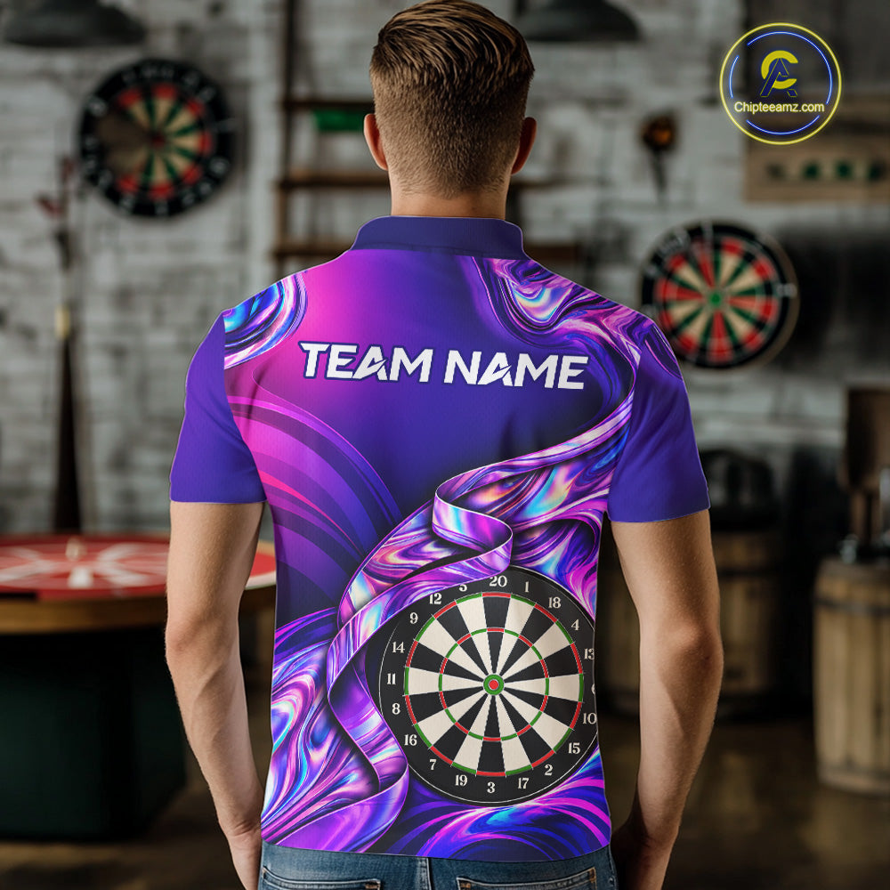Custom Purple Holographic Darts Shirts For Men, Custom Darts League Team Jersey, Darts Outfit TDM7830