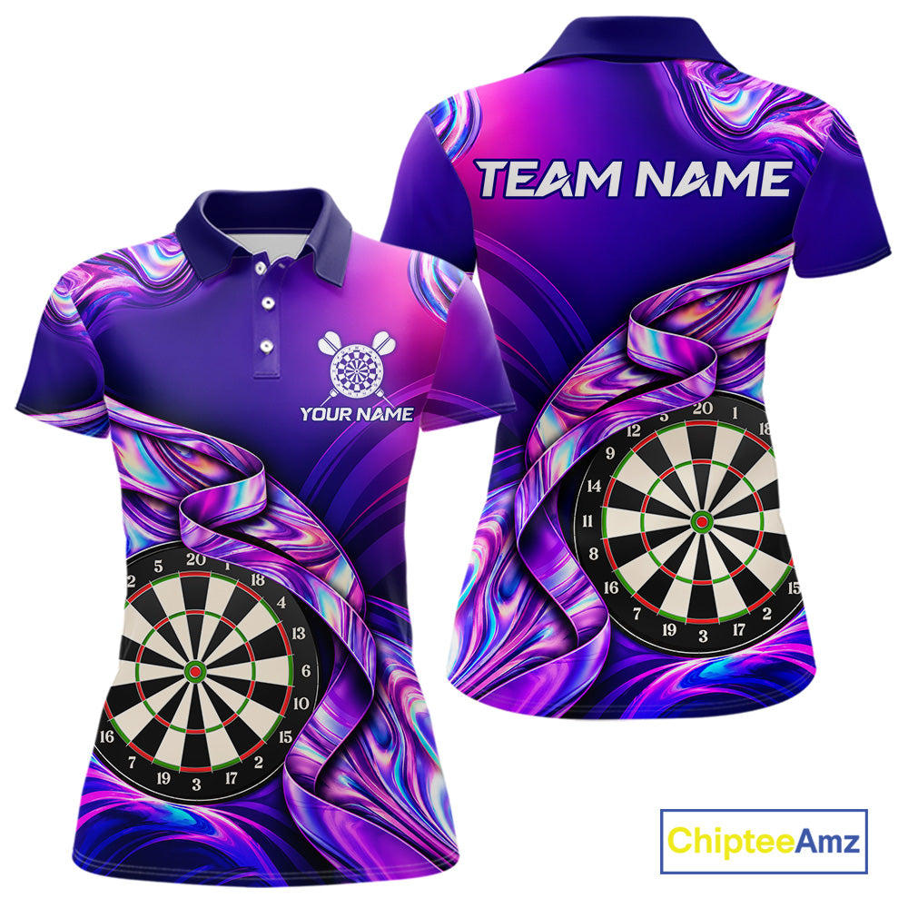 Custom Purple Holographic Darts Shirts For Women, Custom Darts League Team Jersey, Darts Outfit TDM7830