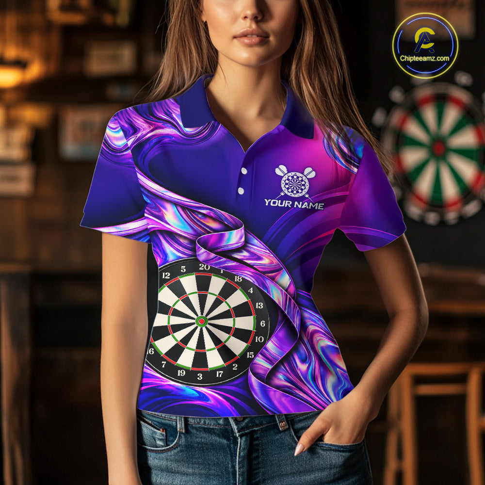 Custom Purple Holographic Darts Shirts For Women, Custom Darts League Team Jersey, Darts Outfit TDM7830