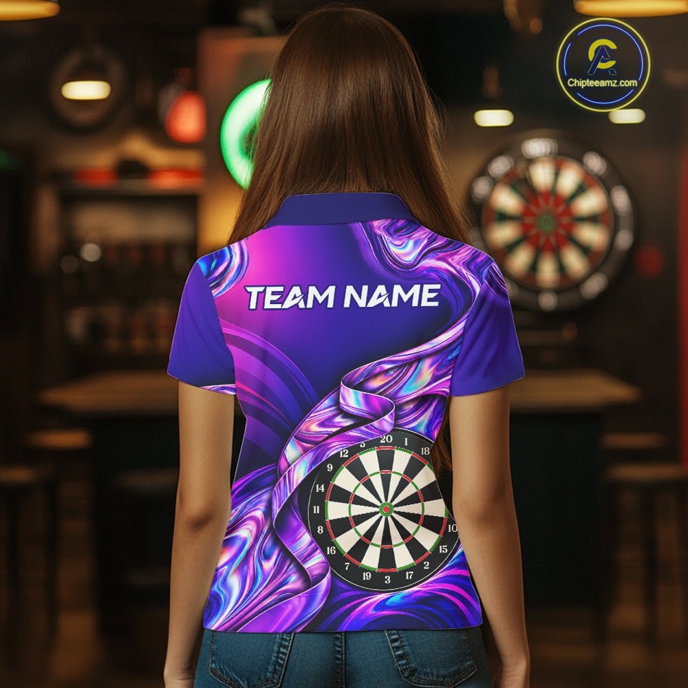 Custom Purple Holographic Darts Shirts For Women, Custom Darts League Team Jersey, Darts Outfit TDM7830