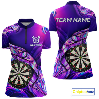 Custom Purple Holographic Darts Shirts For Women, Custom Darts League Team Jersey, Darts Outfit TDM7830