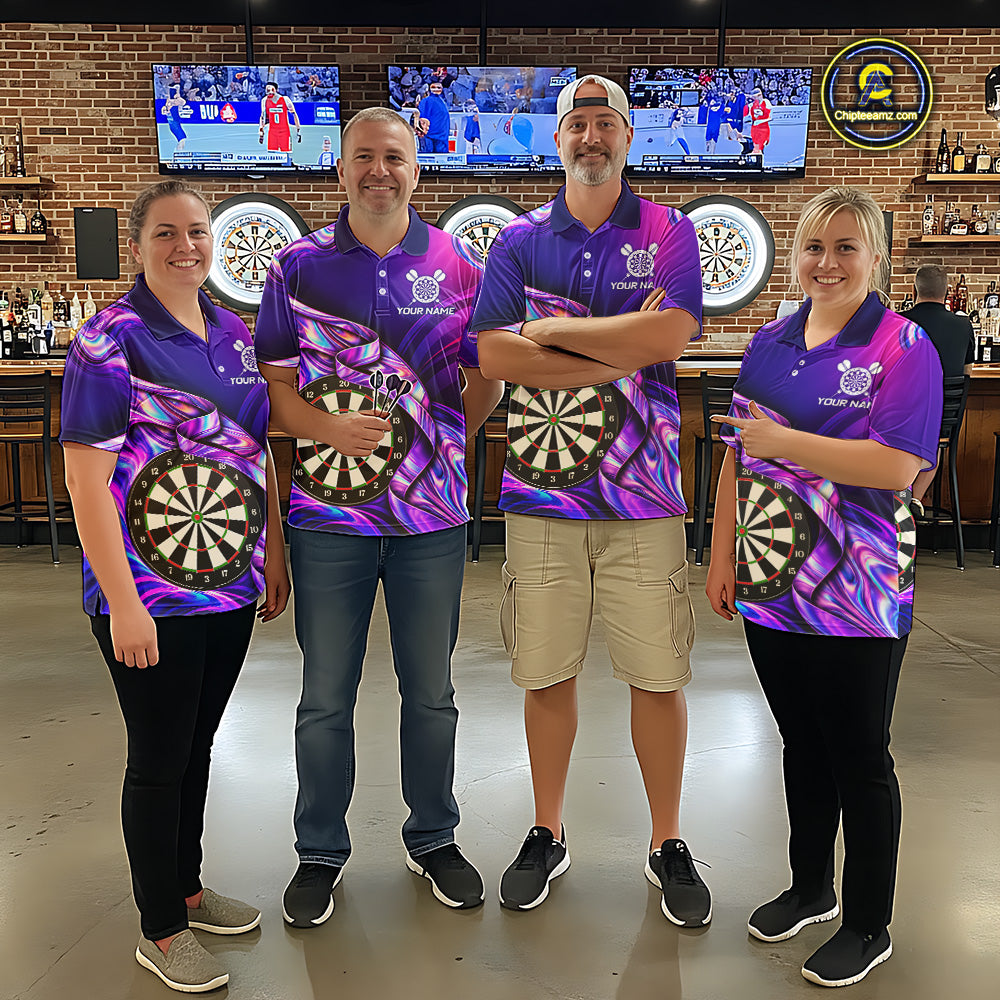 Custom Purple Holographic Darts Shirts For Men, Custom Darts League Team Jersey, Darts Outfit TDM7830