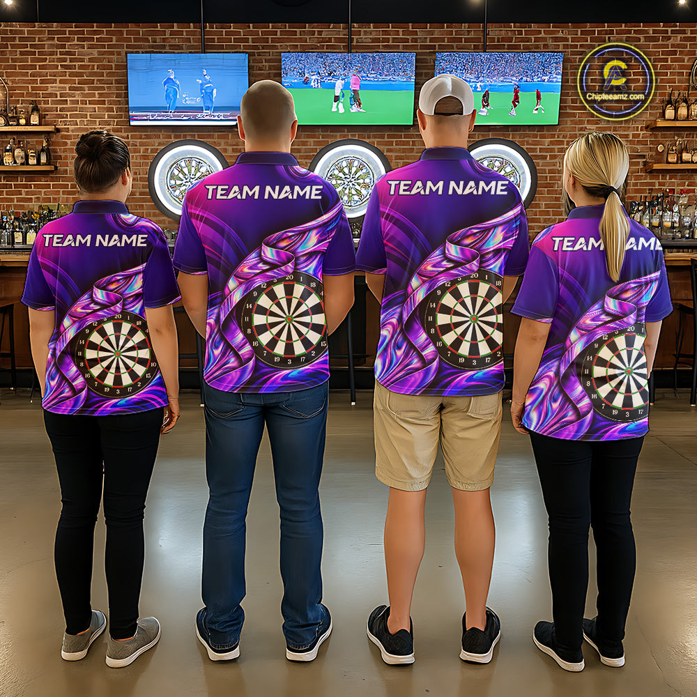 Custom Purple Holographic Darts Shirts For Men, Custom Darts League Team Jersey, Darts Outfit TDM7830