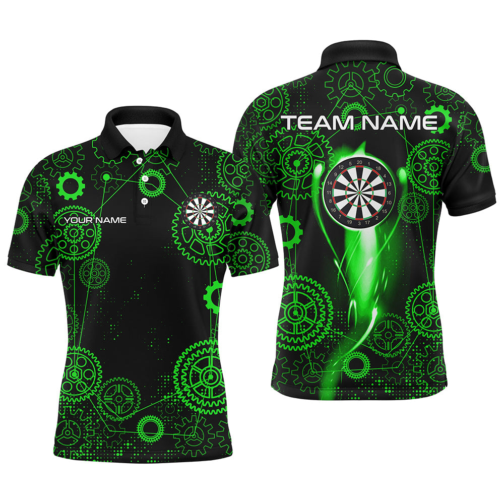 Green Darts Gearwheel Pattern Custom Dart Shirts For Men, Dart Jerseys Darts League Team Uniform TDM3187