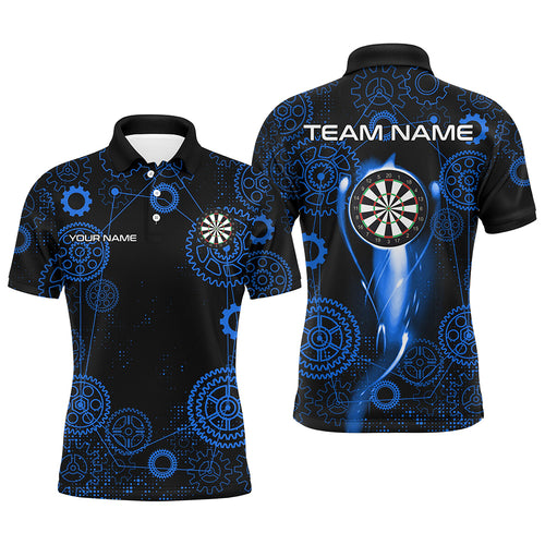 Blue Darts Gearwheel Pattern Custom Dart Shirts For Men, Dart Jerseys Darts League Team Uniform TDM3188