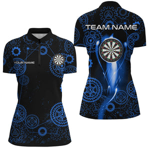 Blue Darts Gearwheel Pattern Custom Dart Shirts For Women, Dart Jerseys Darts League Team Uniform TDM3188