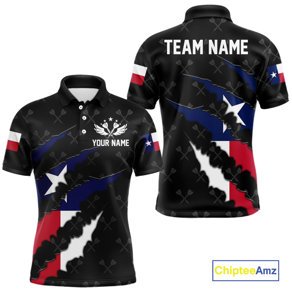 Personalized Texas Flag Darts Pattern Polo & 1/4 Zip For Men Custom Texas Darts Team Jerseys TDM5418