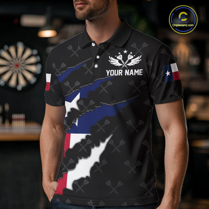 Personalized Texas Flag Darts Pattern Polo & 1/4 Zip For Men Custom Texas Darts Team Jerseys TDM5418