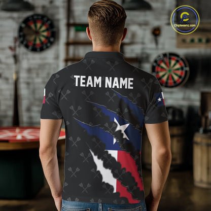 Personalized Texas Flag Darts Pattern Polo & 1/4 Zip For Men Custom Texas Darts Team Jerseys TDM5418