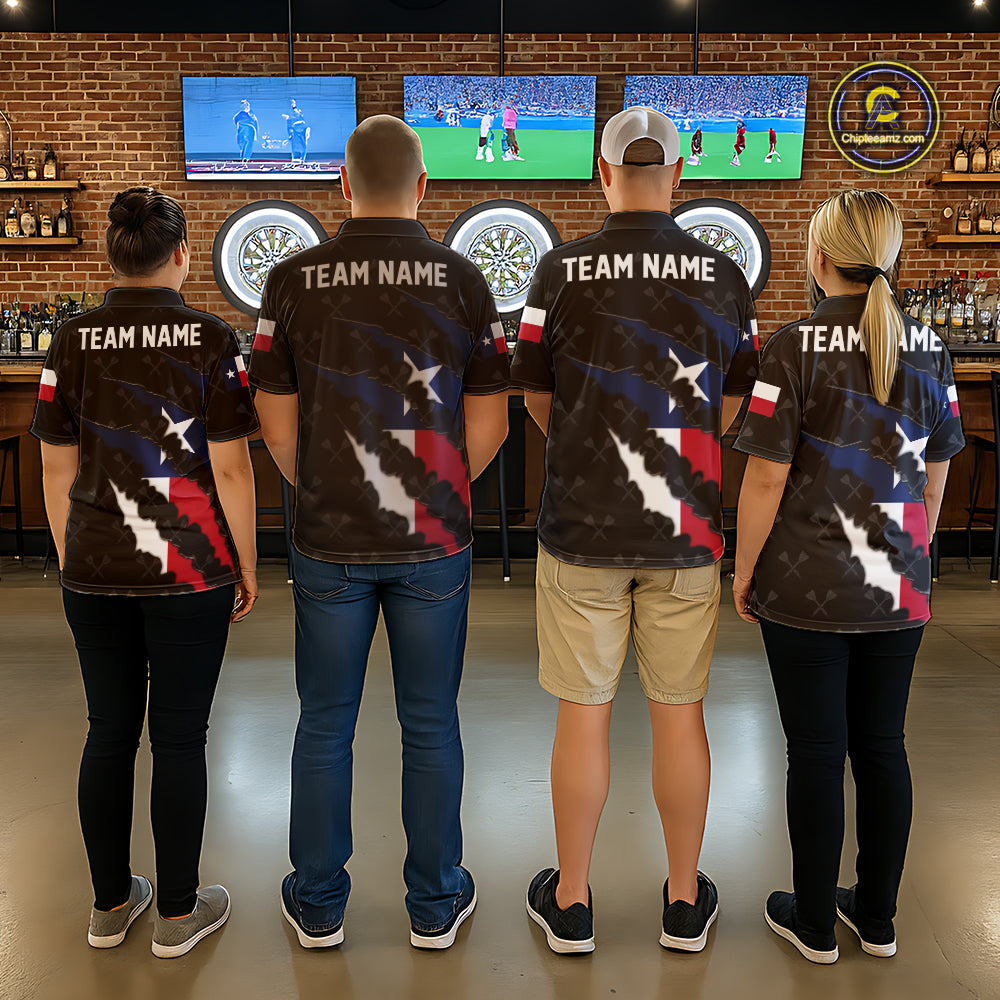 Personalized Texas Flag Darts Pattern Polo & 1/4 Zip For Women Custom Texas Darts Team Jerseys TDM5418