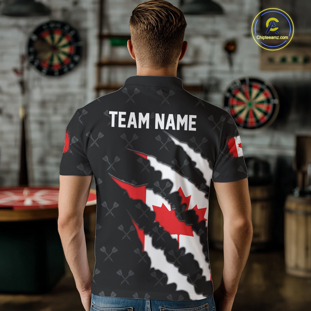 Personalized Canada Flag Darts Pattern Polo & 1/4 Zip For Men Custom Canadian Darts Team Jerseys TDM5419