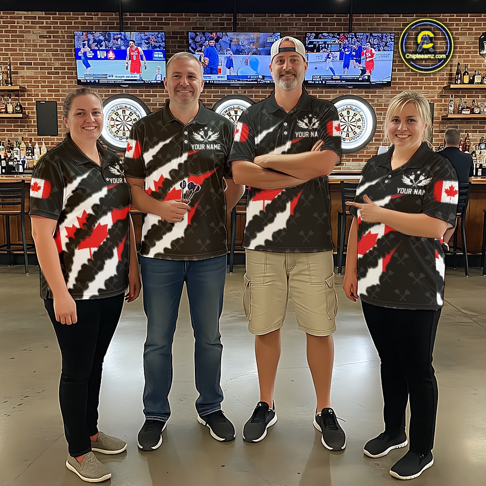 Personalized Canada Flag Darts Pattern Polo & 1/4 Zip For Women Custom Canadian Darts Team Jerseys TDM5419