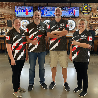 Personalized Canada Flag Darts Pattern Polo & 1/4 Zip For Women Custom Canadian Darts Team Jerseys TDM5419