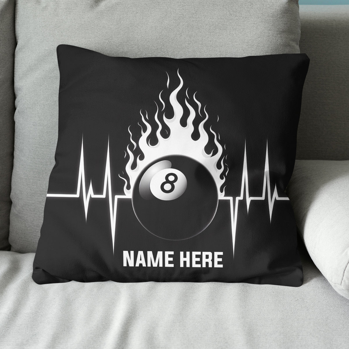 Funny Heartbeat Pulse 8 Ball Flame Custom Black Pillow, Billiard Pillows TDM0892