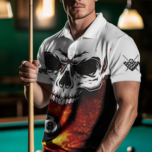 Personalized 3D 8 Ball Pool Fire Skull Billiard Shirts For Men Team League Billiard Jerseys |Orange TDM3406