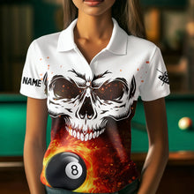 Load image into Gallery viewer, Personalized 3D 8 Ball Pool Fire Skull Billiard Shirts For Women Team League Billiard Jerseys |Orange TDM3406