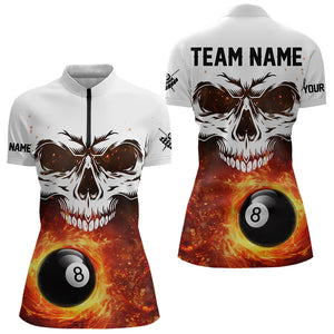 Personalized 3D 8 Ball Pool Fire Skull Billiard Shirts For Women Team League Billiard Jerseys |Orange TDM3406