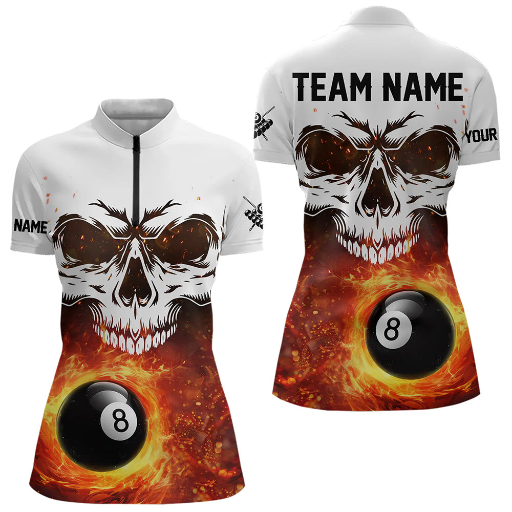 Personalized 3D 8 Ball Pool Fire Skull Billiard Shirts For Women Team League Billiard Jerseys |Orange TDM3406