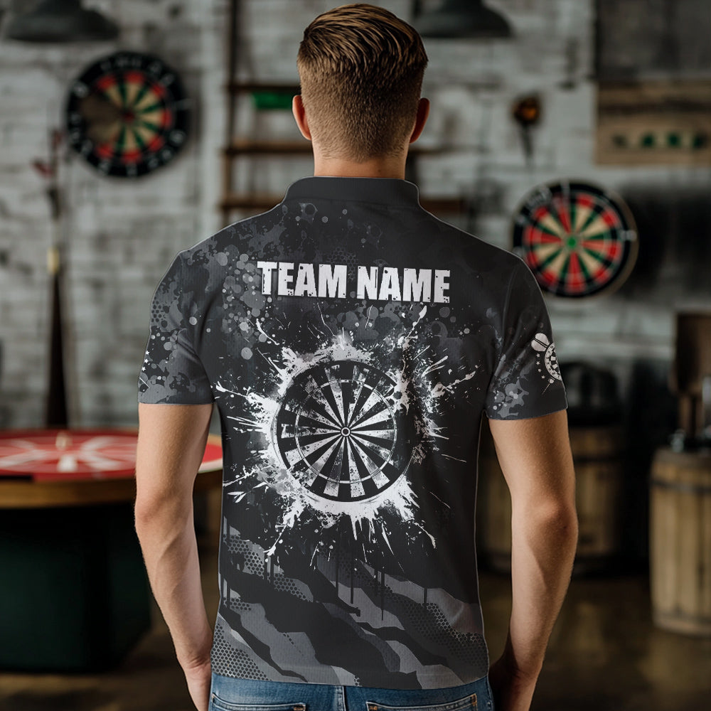 Black Grey Grunge Camo Darts Shirt For Men Custom Dart Jersey Pocket Option TDM3539
