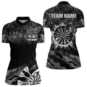 Black Grey Grunge Camo Darts Shirt For Women Custom Dart Jersey Pocket Option TDM3539