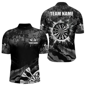 Black Grey Grunge Camo Darts Shirt For Men Custom Dart Jersey Pocket Option TDM3539