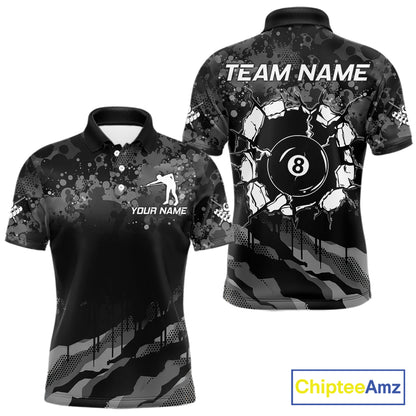 Personalized Grunge Camo Billiard Shirts For Men, 8 Ball Pool Team Jersey Polo & 1/4 Zip TDM5903
