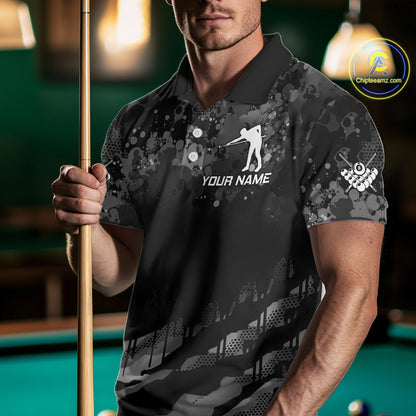 Personalized Grunge Camo Billiard Shirts For Men, 8 Ball Pool Team Jersey Polo & 1/4 Zip TDM5903