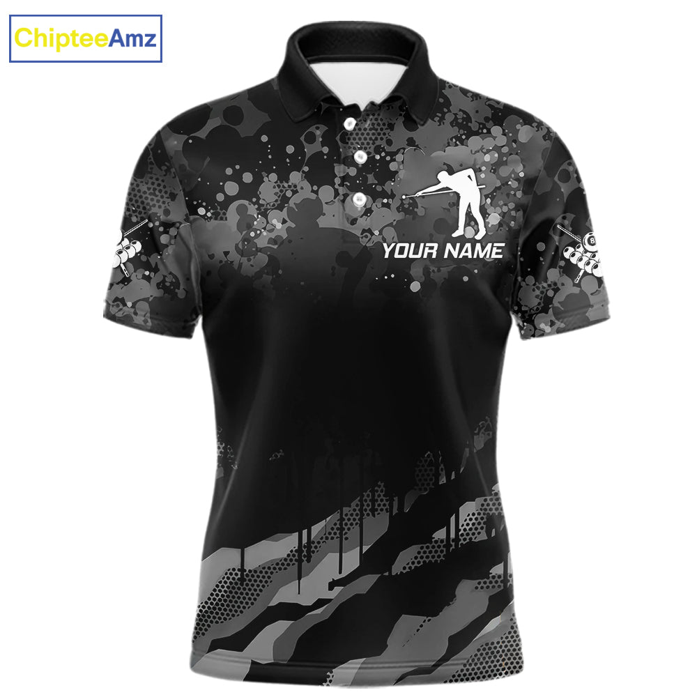 Personalized Grunge Camo Billiard Shirts For Men, 8 Ball Pool Team Jersey Polo & 1/4 Zip TDM5903