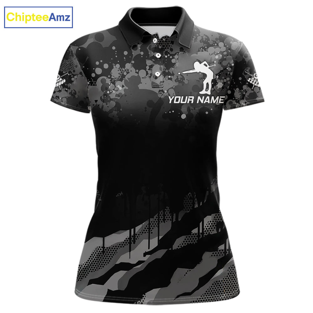Personalized Grunge Camo Billiard Shirts For Women, 8 Ball Pool Team Jersey Polo & 1/4 Zip TDM5903