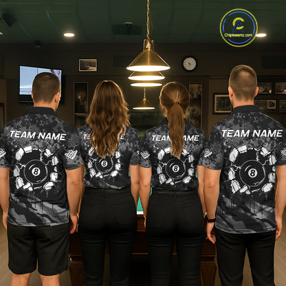 Personalized Grunge Camo Billiard Shirts For Men, 8 Ball Pool Team Jersey Polo & 1/4 Zip TDM5903
