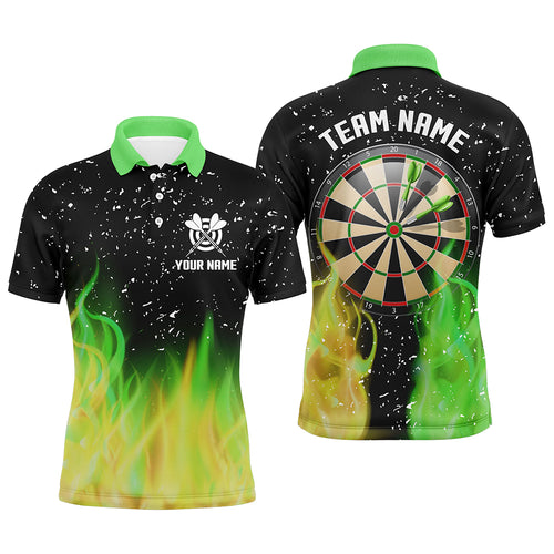 Green And Yellow Fire Dartboard Men Darts Polo Shirts Custom Dart Shirts For Team Dart Jerseys TDM1211