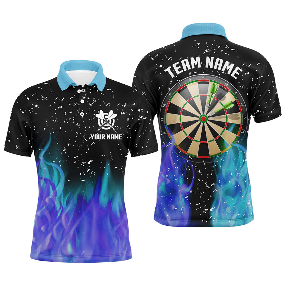 3D Blue And Purple Fire Dartboard Men Darts Polo Shirts Custom Dart Shirts For Team Dart Jerseys TDM1212