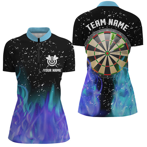 Blue And Purple Fire Dartboard Women Darts Quarter-Zip Shirts Custom Dart Jerseys For Team TDM1212
