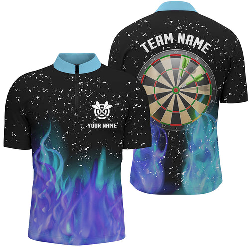 Blue And Purple Fire Dartboard Men Darts Quarter-Zip Shirts Custom Dart Jerseys For Team TDM1212