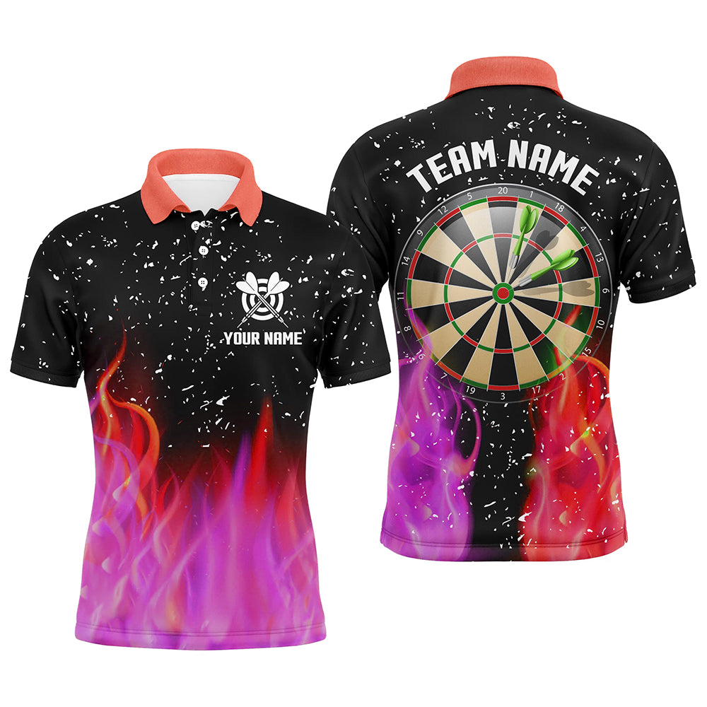 3D Red And Pink Fire Dartboard Men Darts Polo Shirts Custom Dart Shirts For Team Dart Jerseys TDM1213