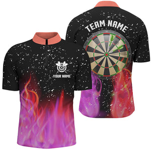 3D Red And Pink Fire Dartboard Men Darts Quarter-Zip Shirts Custom Dart Jerseys For Team TDM1213