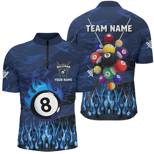 Fire Flame Blue 3D Billiard Balls Men Quarter-Zip Shirt Customized Billiard Jersey Attire TDM1412