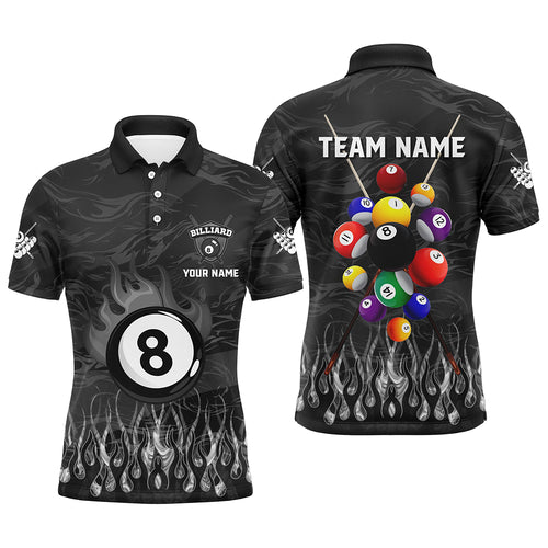 Personalized Fire Flame 3D Billiard Balls Men Polo Shirts Custom Black Billiard Jersey Attire TDM1414