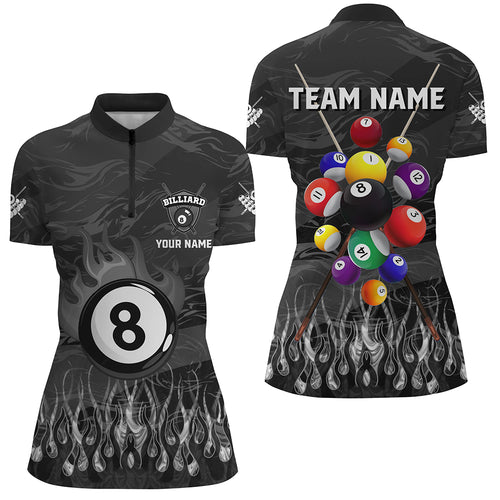 Fire Flame Black 3D Billiard Balls Women Quarter-Zip Shirts Custom Billiard Jersey Attire TDM1414