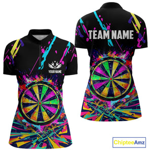 Colorful Neon Darts Shirts For Women Custom Darts Jerseys Polo & 1/4 Zip, Darts Team Shirt TDM3878